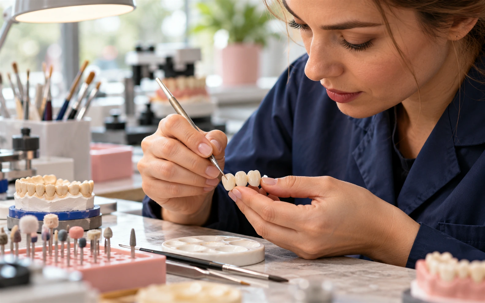 Teknike dentare duke formësuar një urë qeramike në laboratorin e Art Dent Tiranë