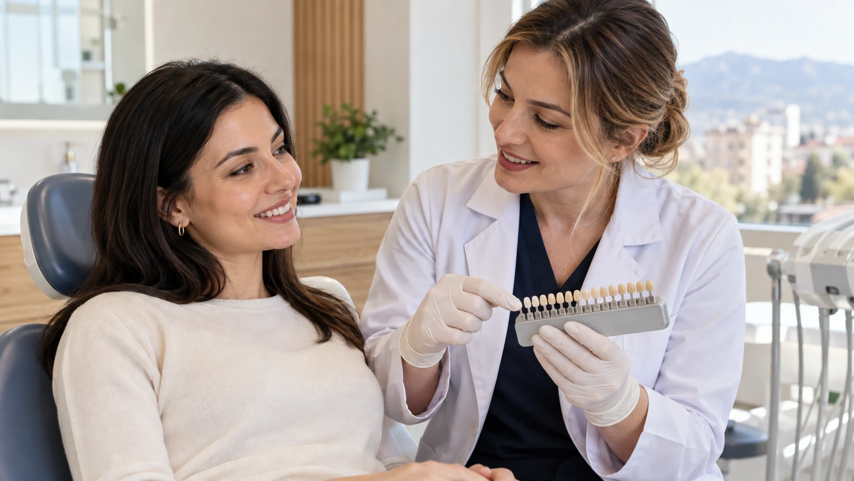 Dentist discussing shade and treatment options with a patient